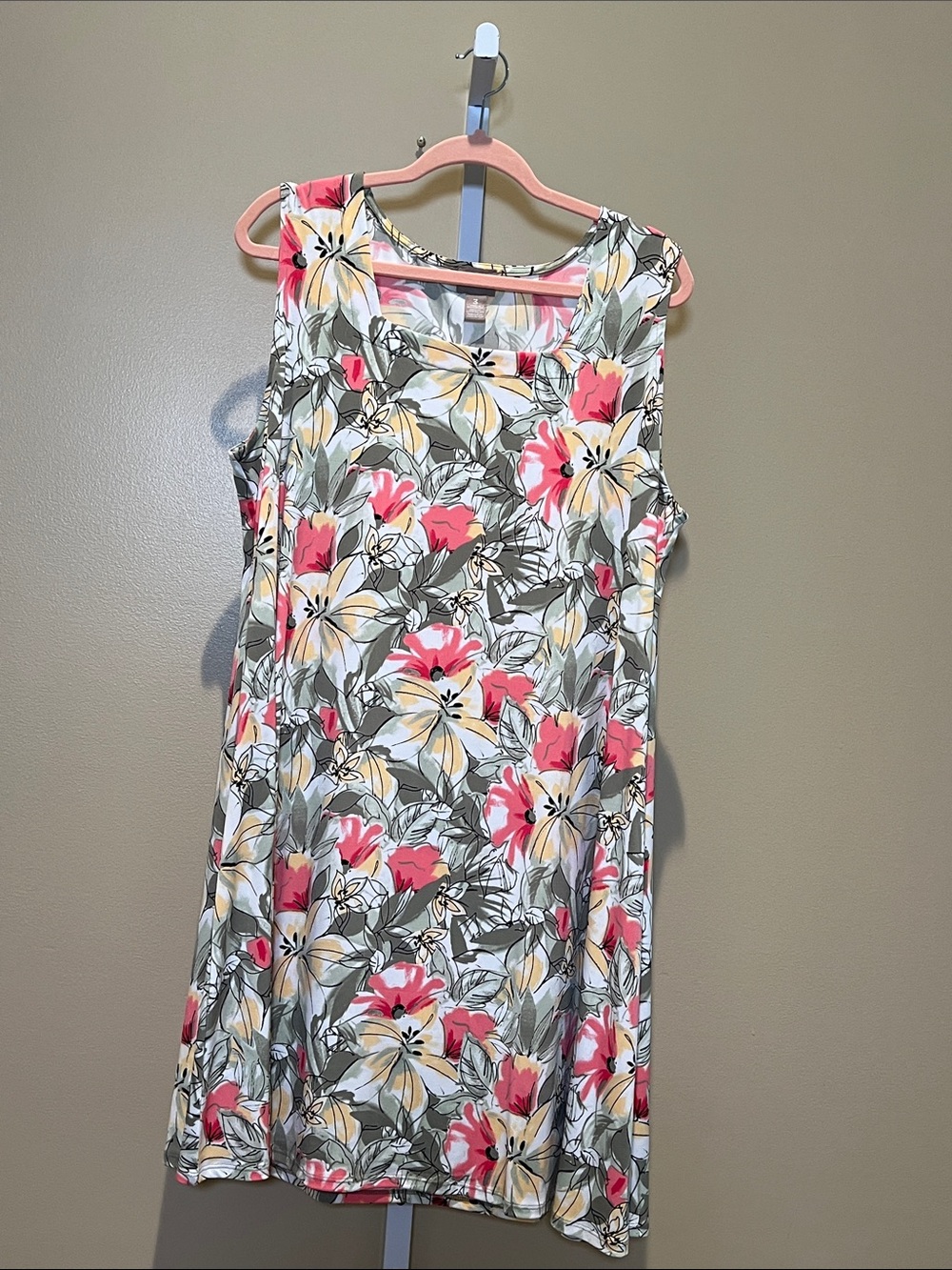 Chico's Coral, Cream & Green Floral Midi Dress